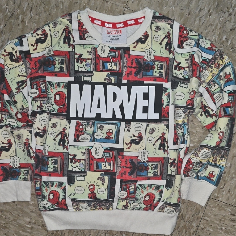 Marvel Kids Comic Strip Crewneck Sweater - Red, Blue, Cream
